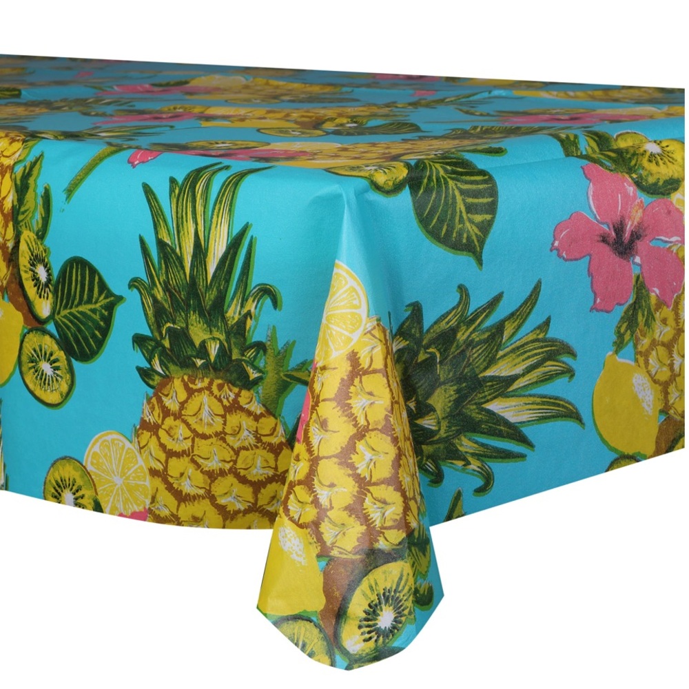 Home Collection Tropical Pineapple PEVA Tablecloth w Flannel Backing - Choose Sz